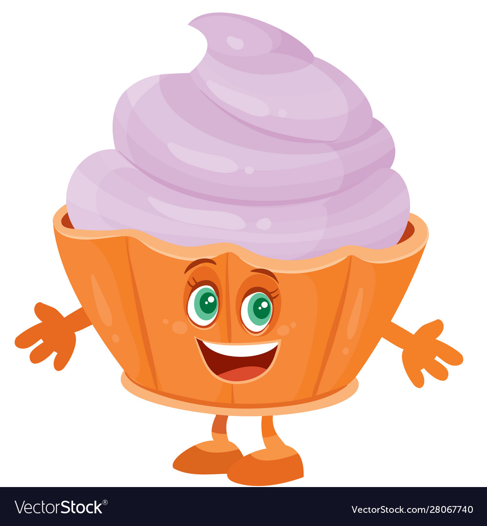 Funny character muffin isolated object on a white vector image Funny character muffin isolated object on a white