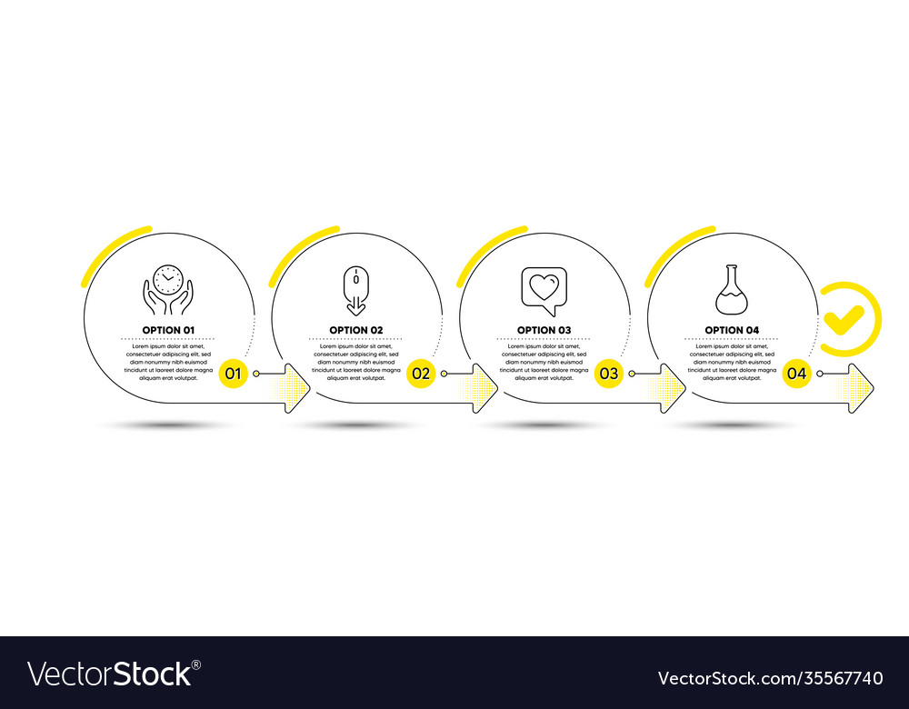 Heart scroll down and safe time icons set