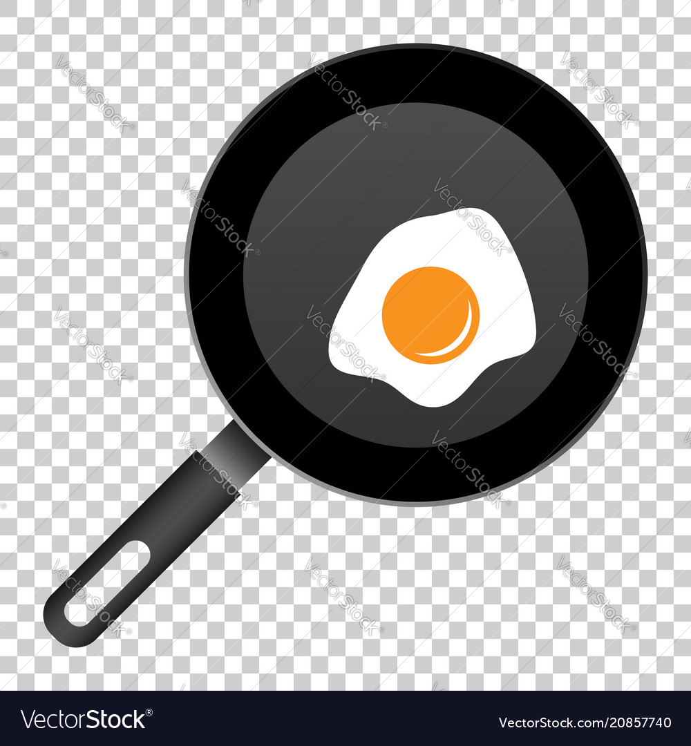 Realistic frying pan with egg icon in flat style