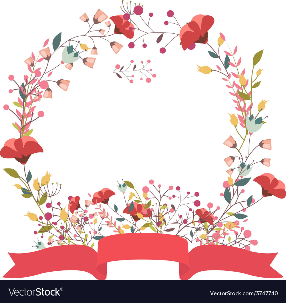 Retro floral frame and ribbon Royalty Free Vector Image