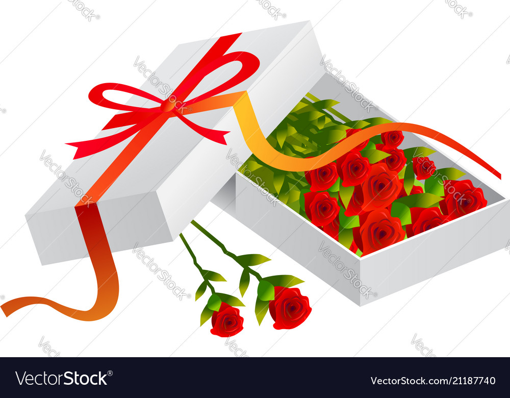 Roses with box isolated on white