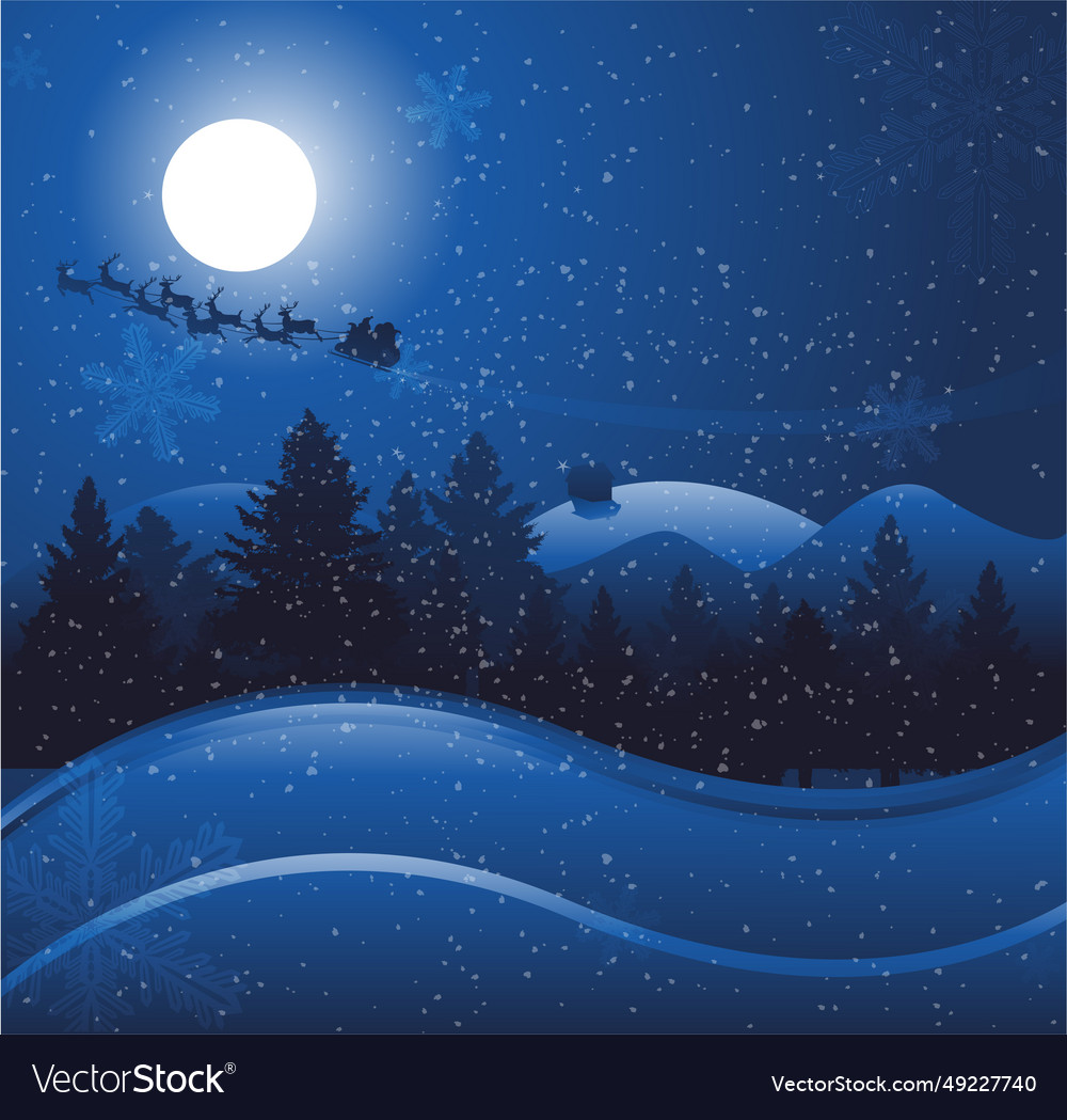 Silhouette santa claus and his sleigh on blue