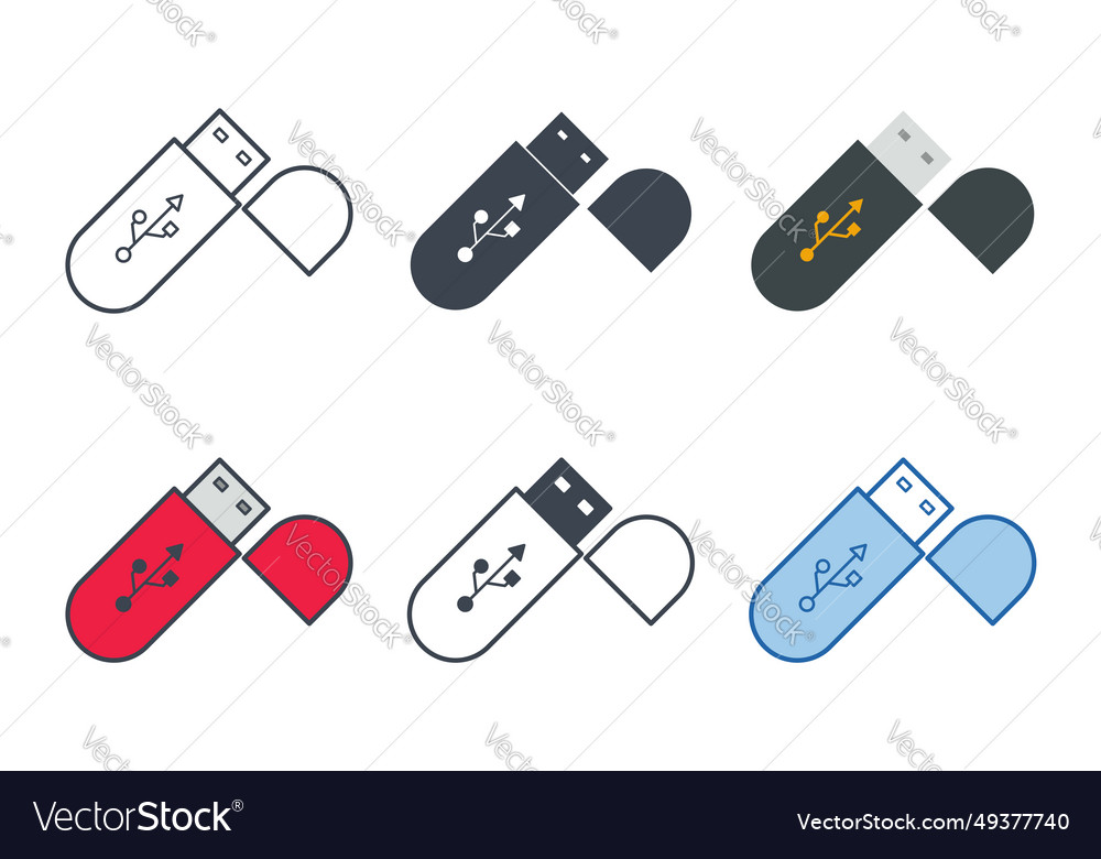 Usb stick icon collection with different styles vector image Usb stick icon collection with different styles