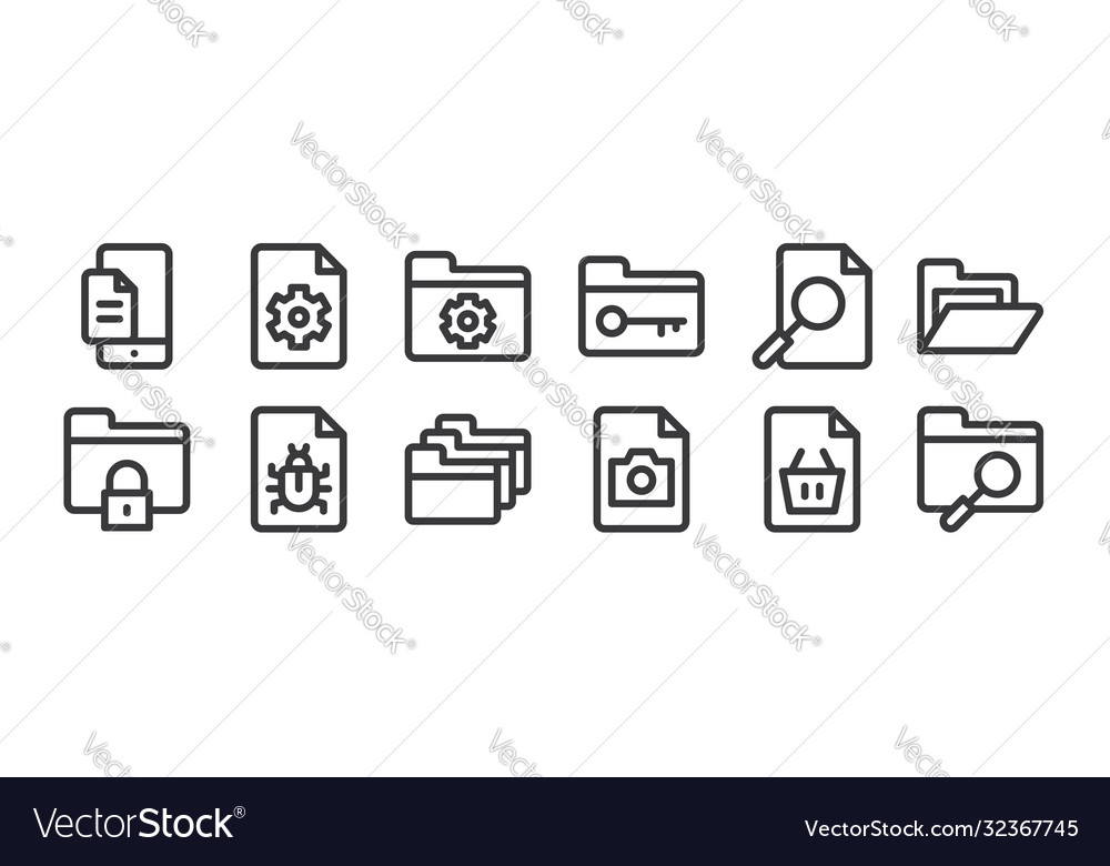 12 set linear document and files icons thin vector image 12 set linear document and files icons thin