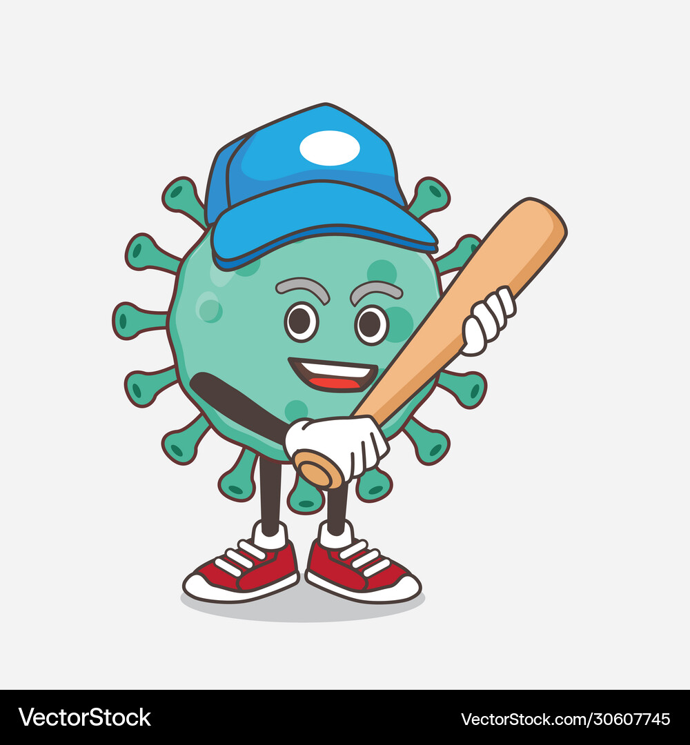 Blue virus cartoon mascot character playing Vector Image