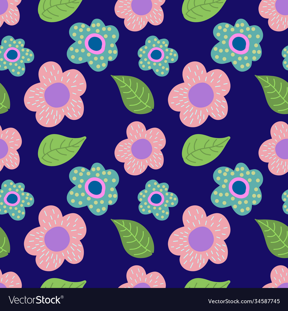 Boho flower with leaf seamless pattern