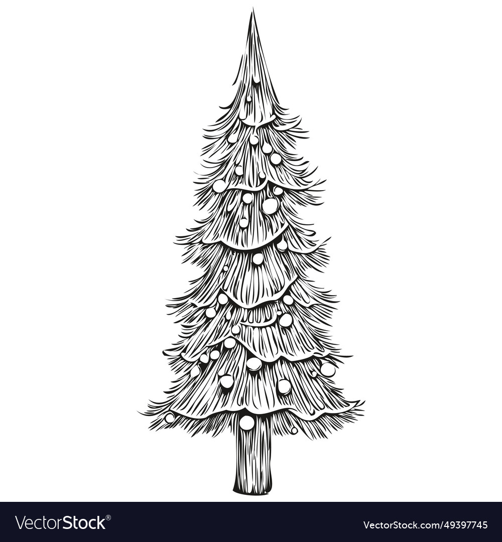 Christmas tree hand drawn cartoon vintage Vector Image