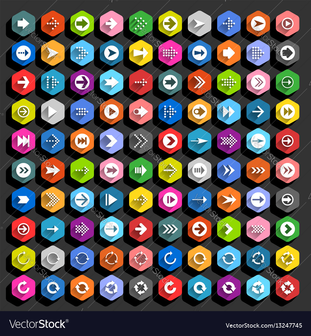 Flat arrow icon hexagon web button