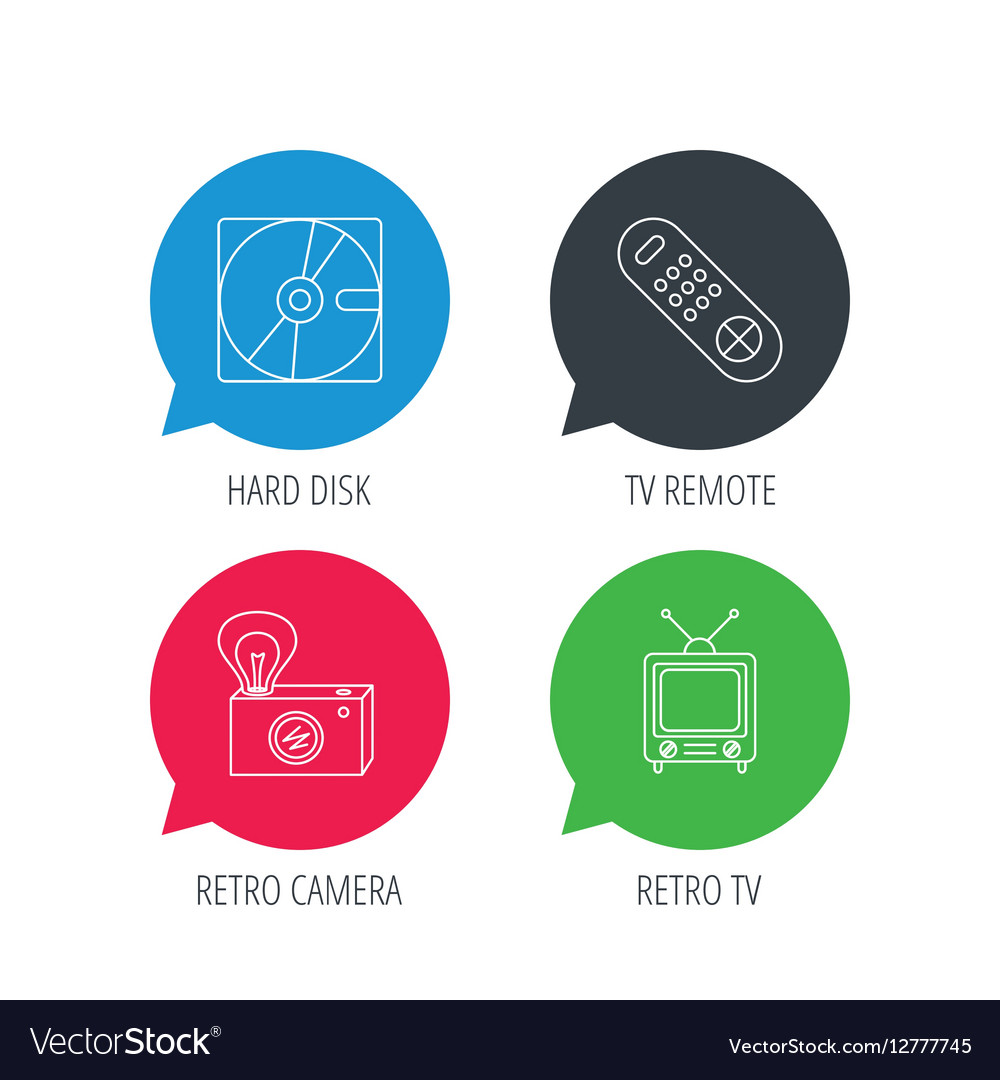 Hard disk retro camera and tv remote icons