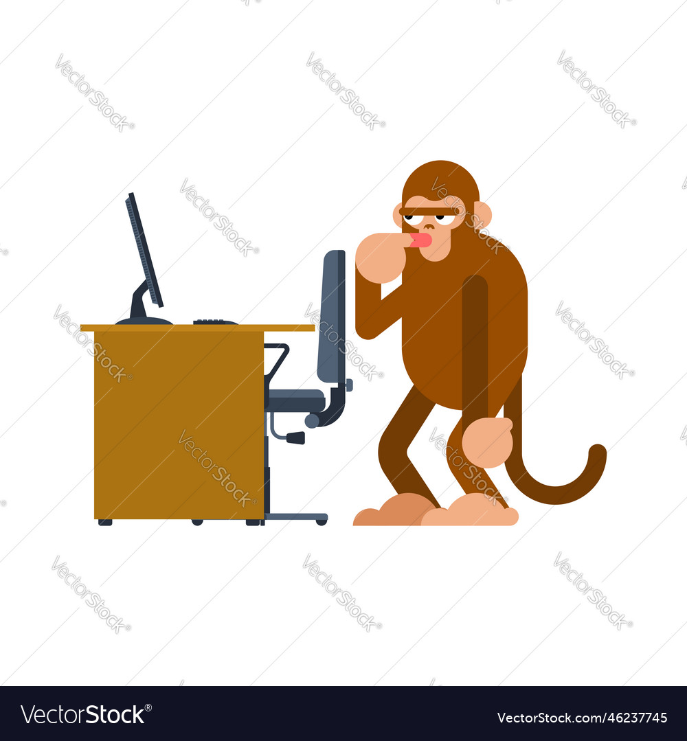 Monkey and pc ape man and computer think Vector Image