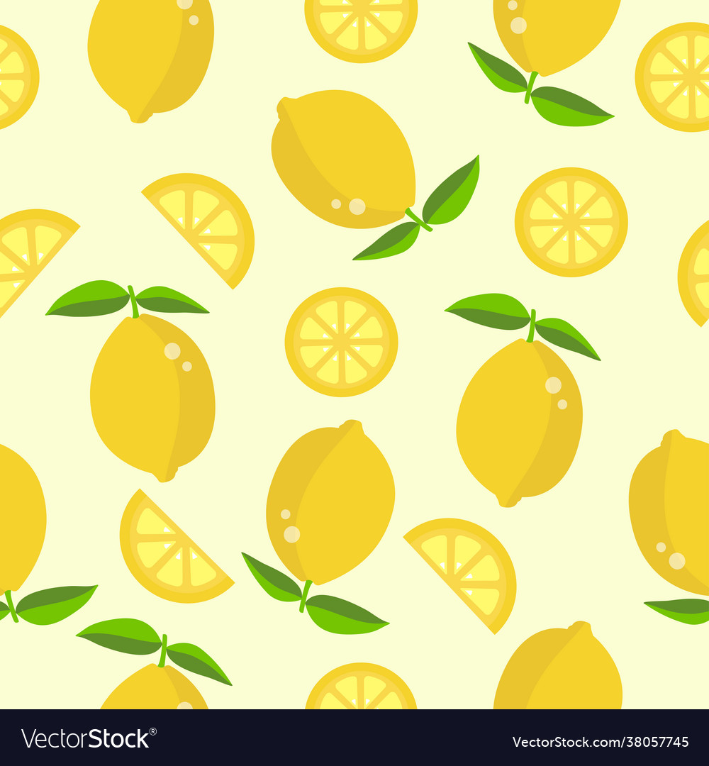 Seamless pattern with yellow lemon and slice vector image Seamless pattern with yellow lemon and slice