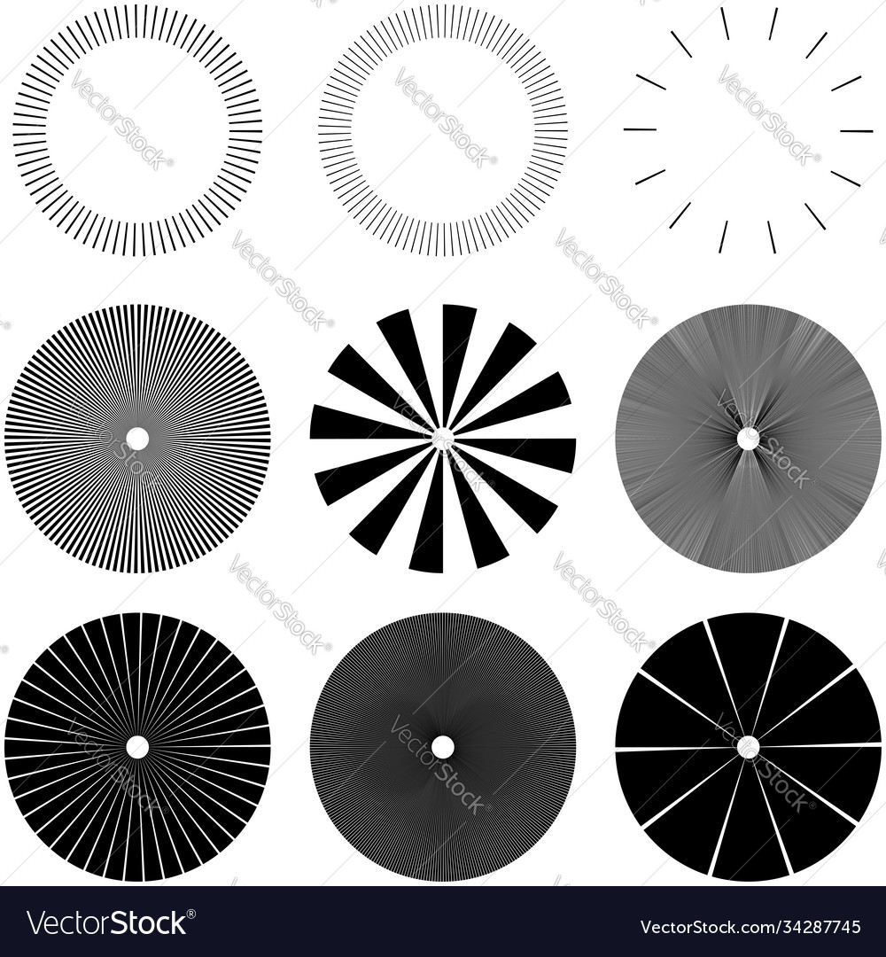 Set circular radial radiating lines beams rays vector image Set circular radial radiating lines beams rays