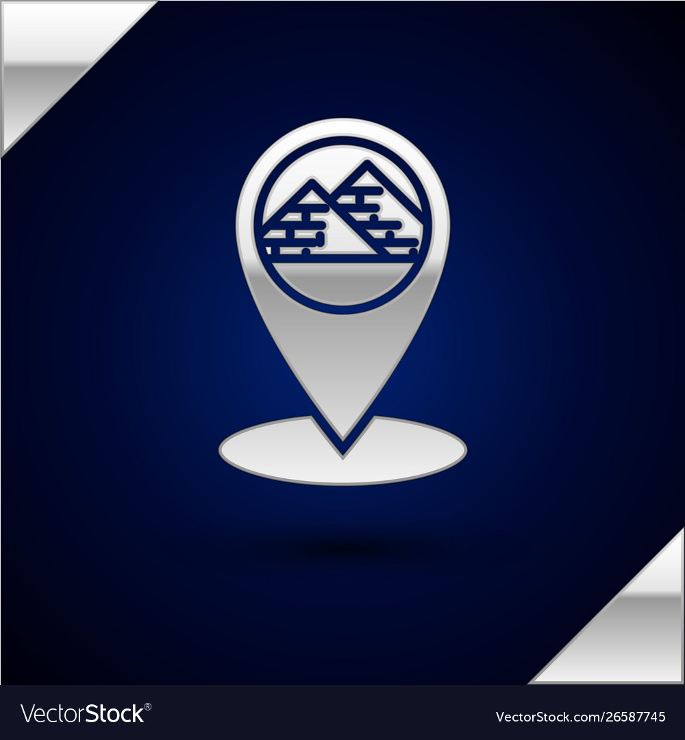Silver map pointer with egypt pyramids icon vector image Silver map pointer with egypt pyramids icon