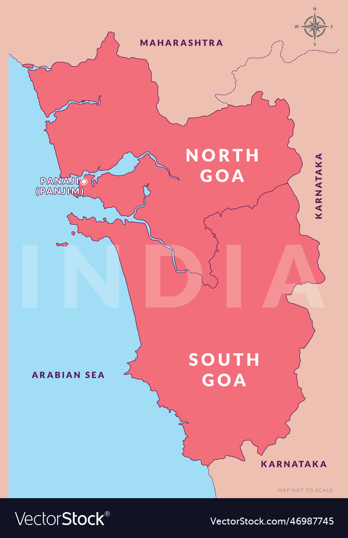 State of goa india with capital city panaji aka Vector Image