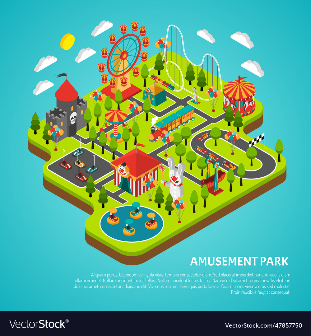 Amusement park attractions fairground isometric Vector Image