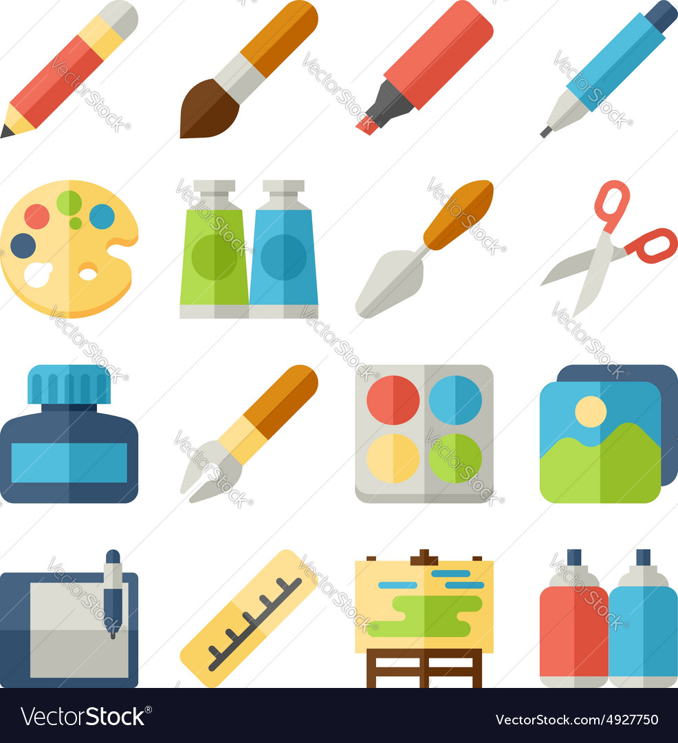 Art flat icons set Royalty Free Vector Image - VectorStock