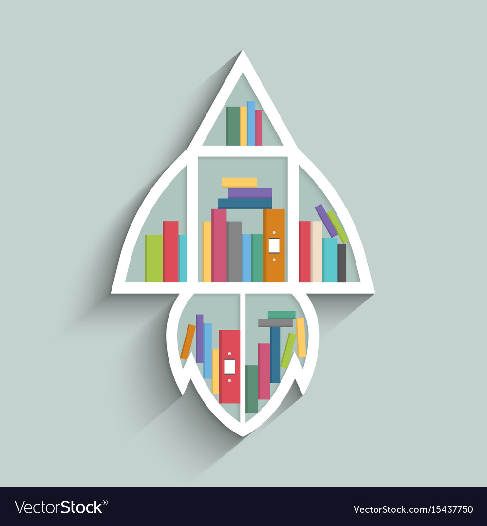 Bookshelf in form of rocket with colorful books