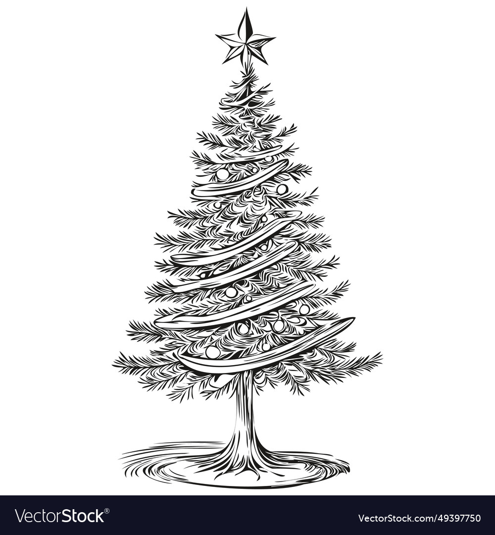 Christmas tree hand drawn vintage engraved Vector Image