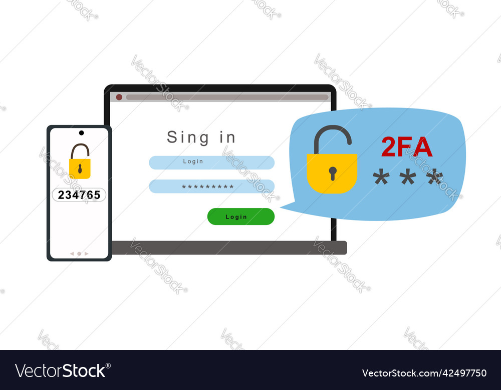 Concept of two-factor authentication security Vector Image Concept of two-factor authentication security