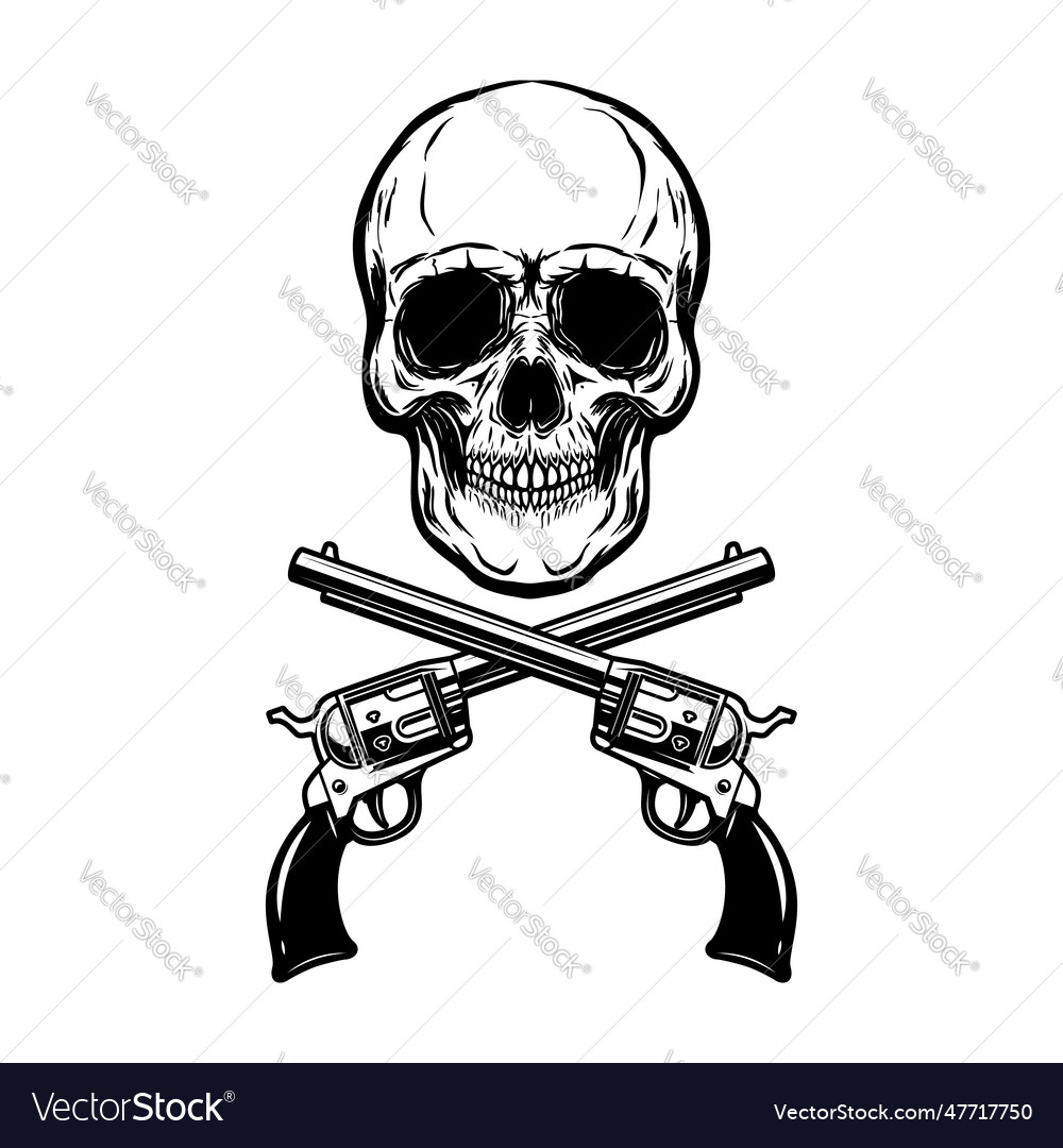 Cowboy skull with crossed revolvers design Vector Image