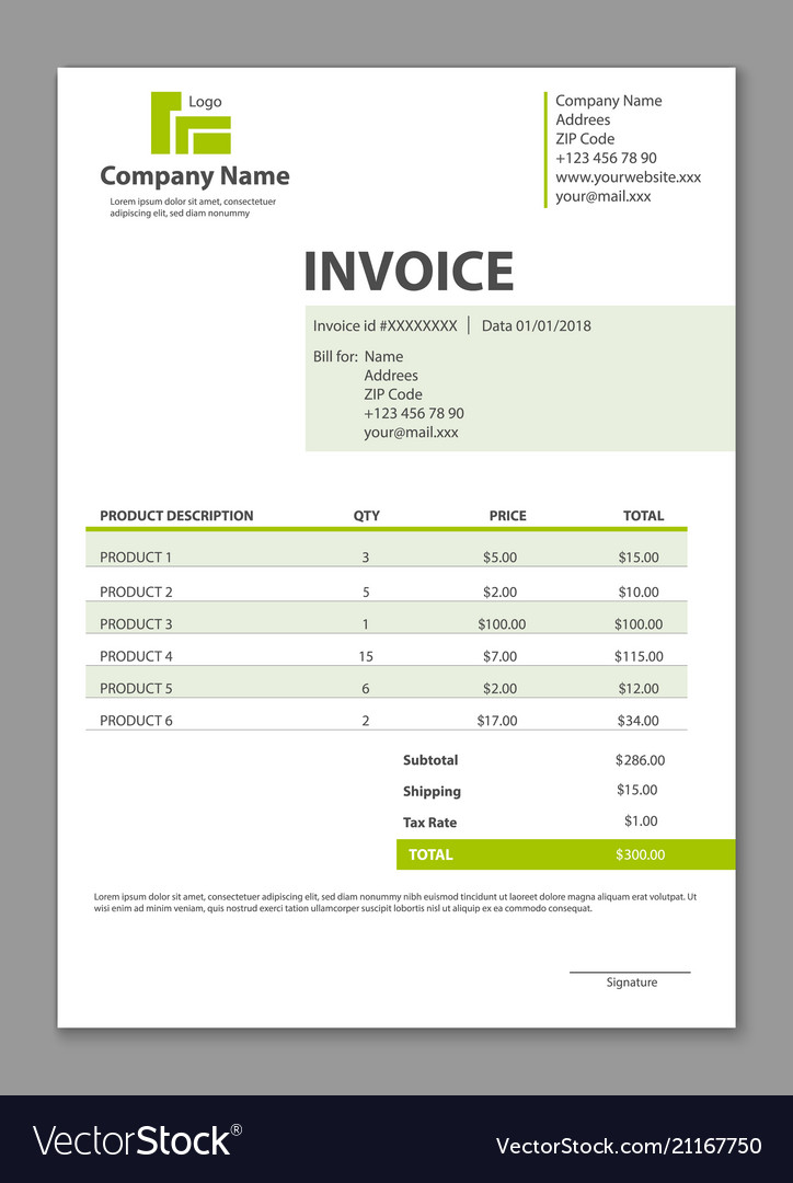 Creative of invoice form vector image Creative of invoice form