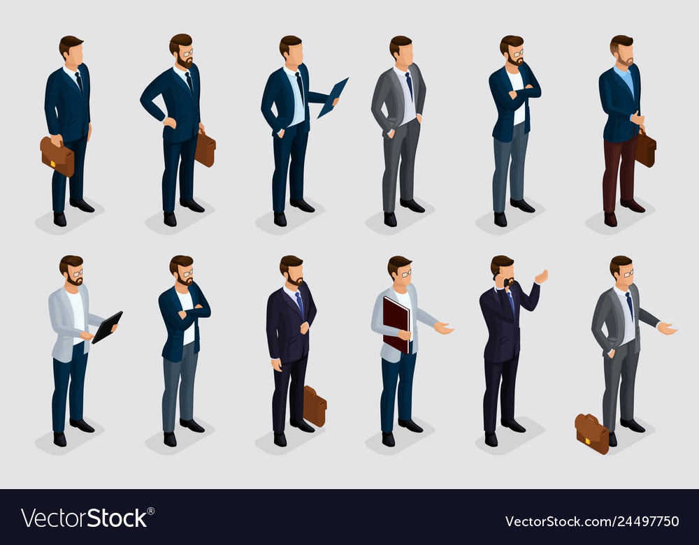 Isometric set businessmen in suits