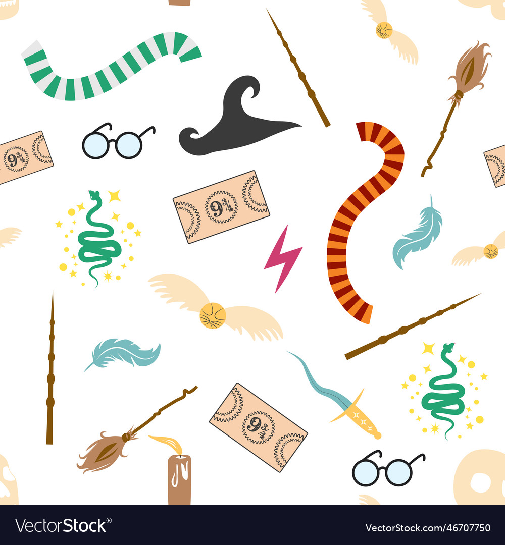 Magic items seamless pattern in flat style school Vector Image