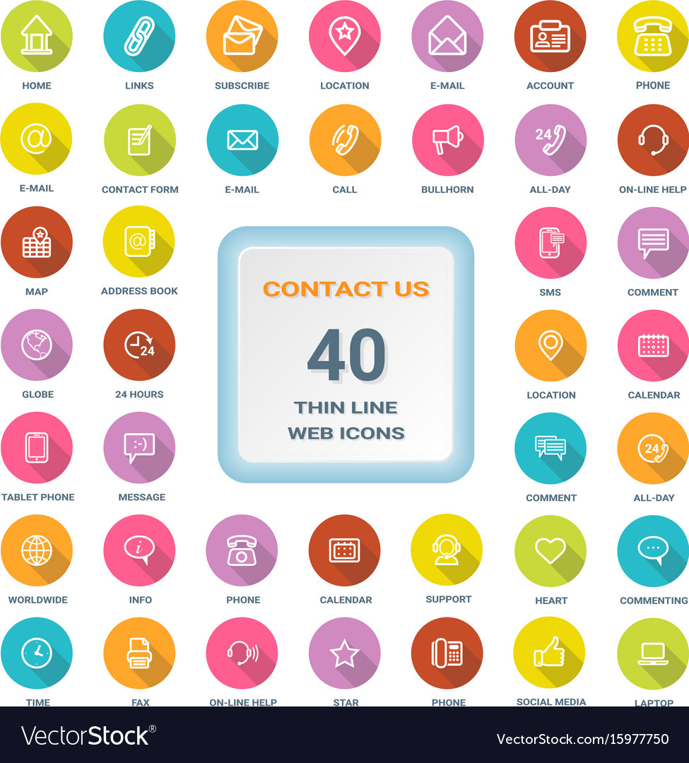 Modern Contact Icons - Set of Round Web Icons