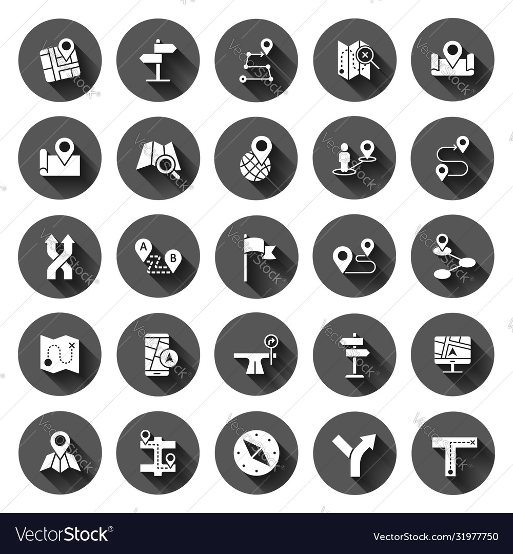 Navigation icon set in flat style gps direction vector image Navigation icon set in flat style gps direction