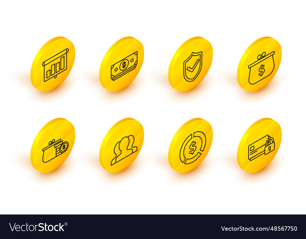 Set line credit card with lock users group vector image Set line credit card with lock users group