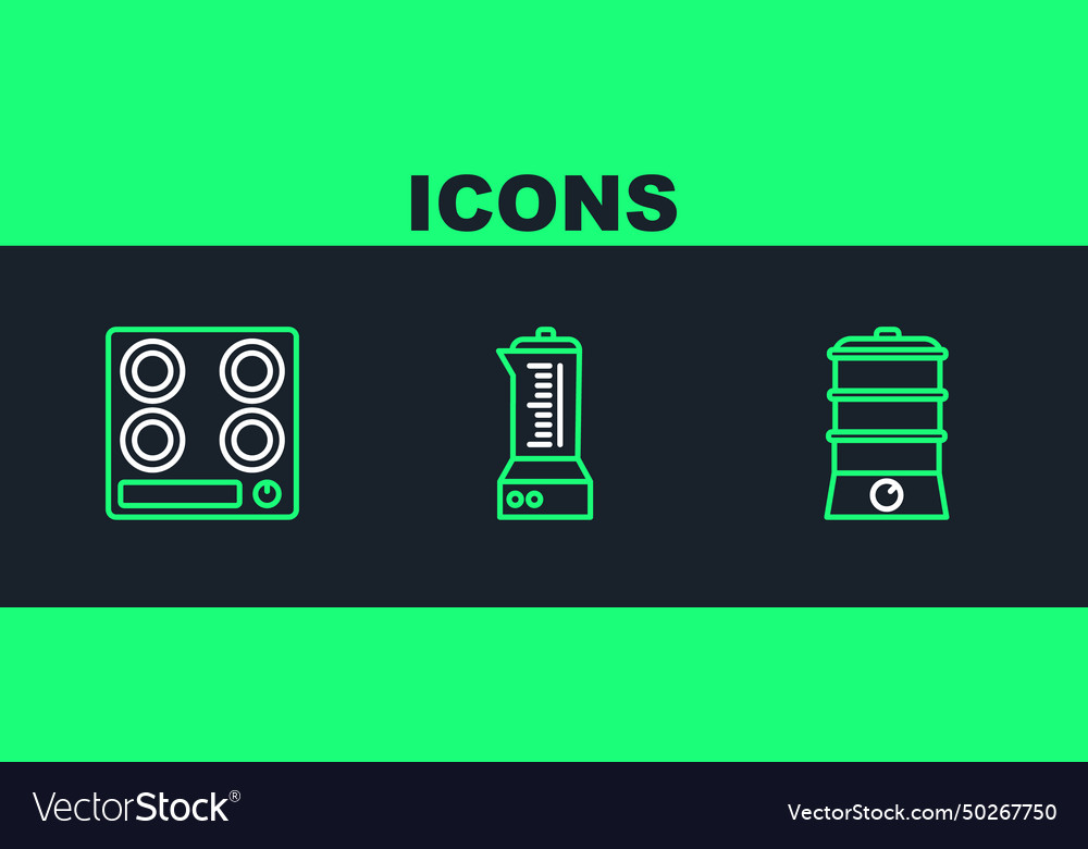 Set line double boiler gas stove and blender icon