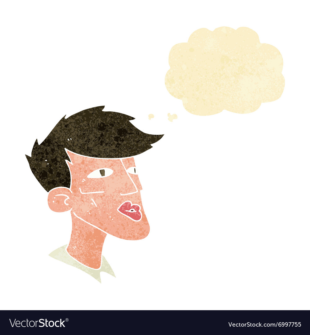 Cartoon male model guy with thought bubble