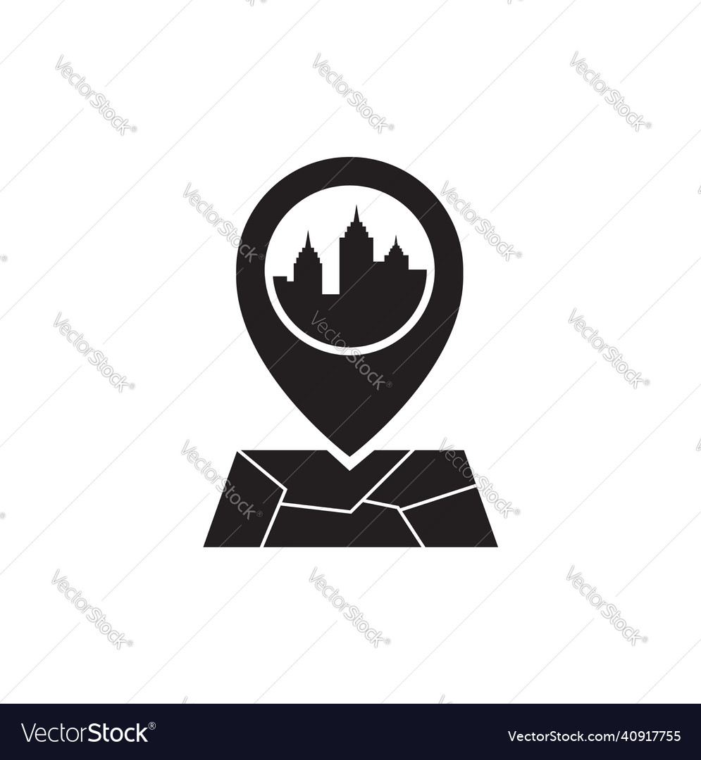 City building with pin map location logo design Vector Image