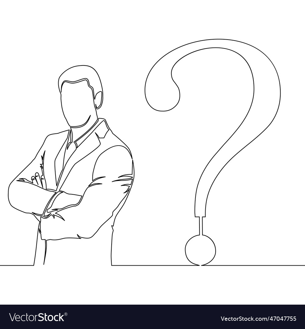 Continuous line businessman with a question mark vector image Continuous line businessman with a question mark