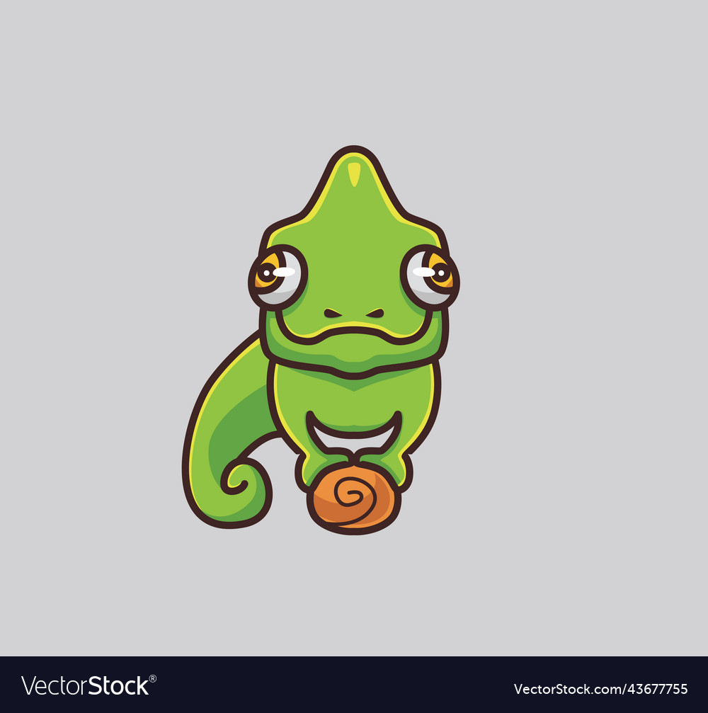 Cute chameleon stay at branch cartoon animal