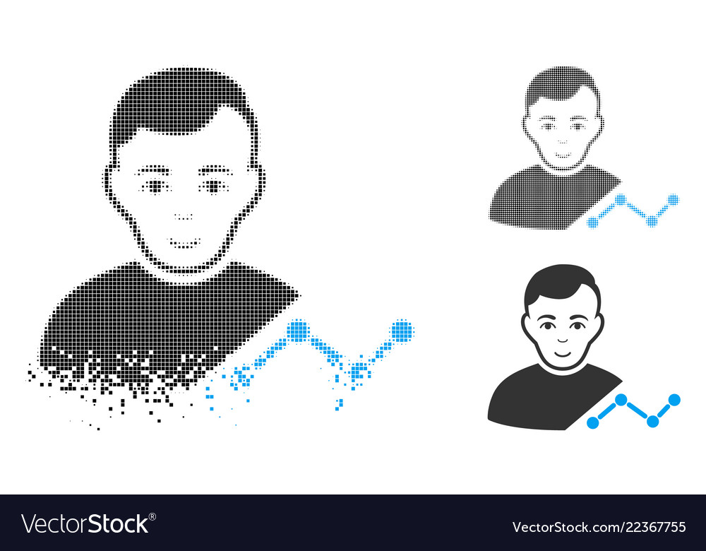 Dispersed pixelated halftone user chart icon vector image Dispersed pixelated halftone user chart icon