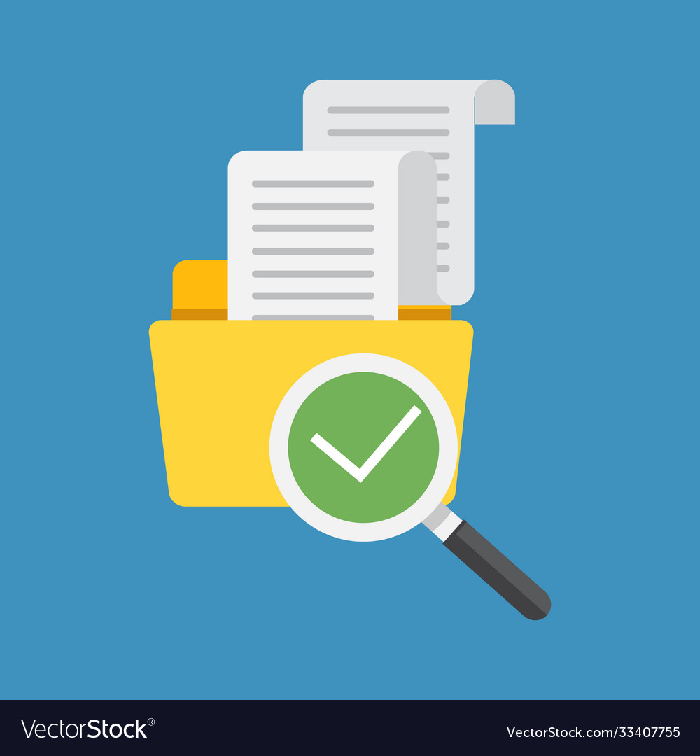 File folder directory and magnifying glass tick vector image File folder directory and magnifying glass tick