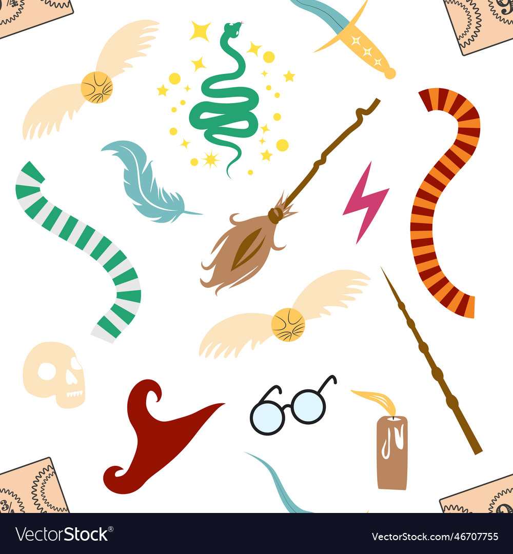 Magic items seamless pattern in flat style school Vector Image