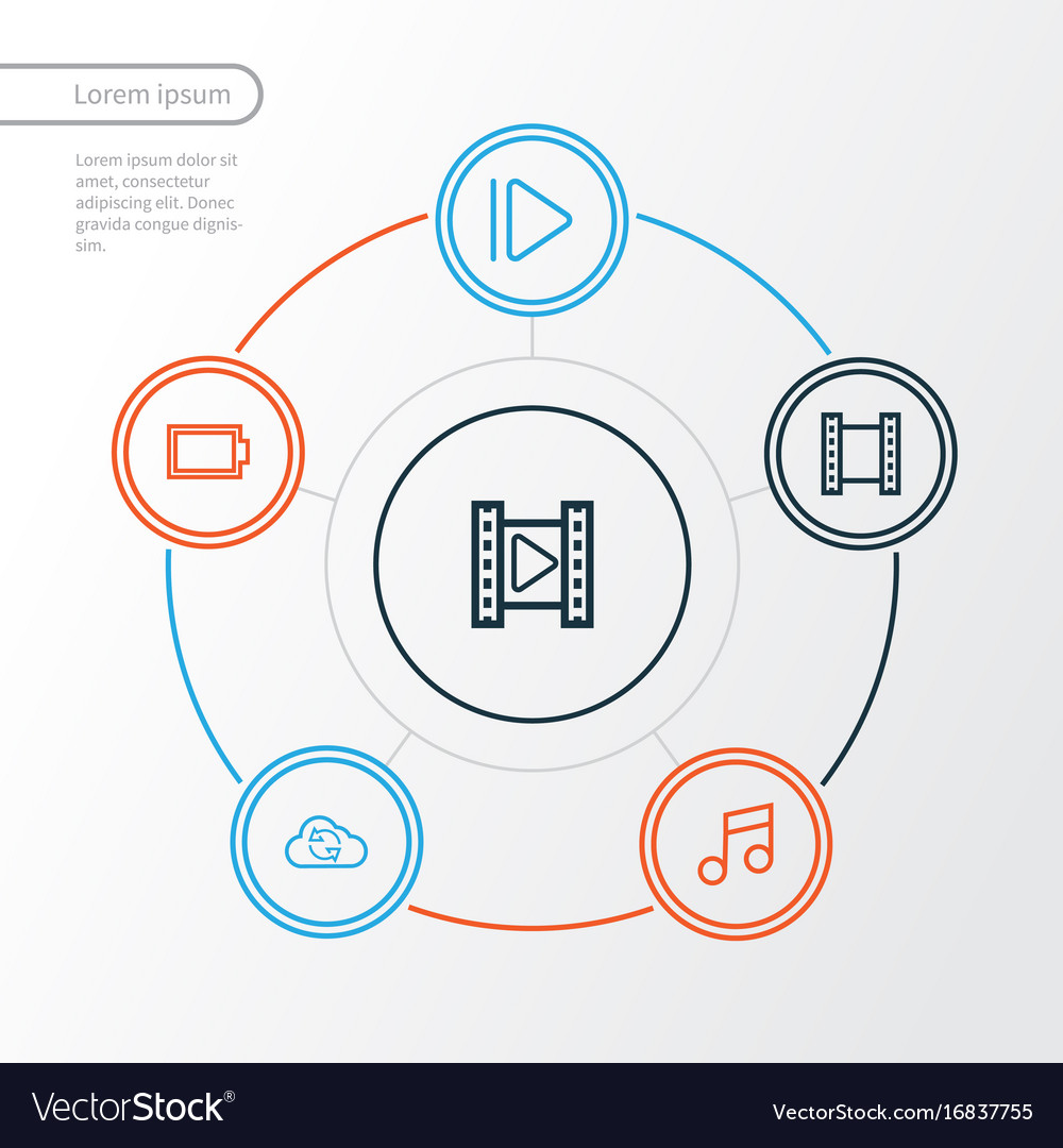 Media outline icons set collection of musical