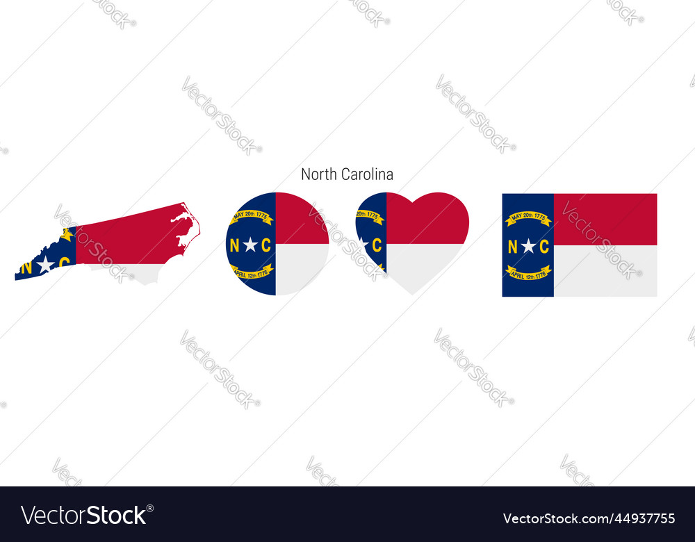 North carolina flag in different shapes icon set vector image North carolina flag in different shapes icon set