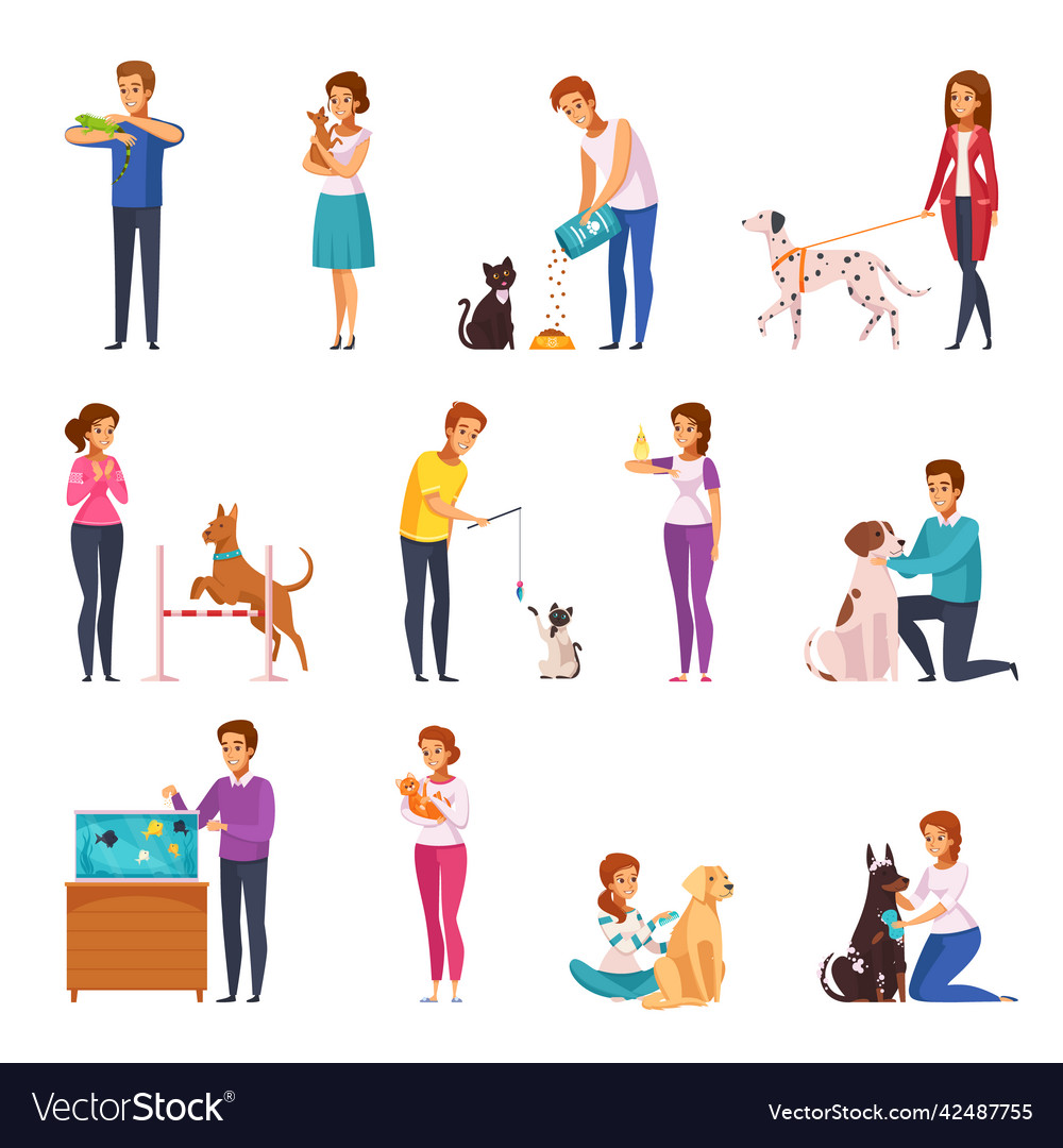 People with pets cartoon set Royalty Free Vector Image