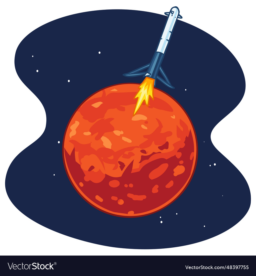 Rocketship landing launch planet mars cartoon art