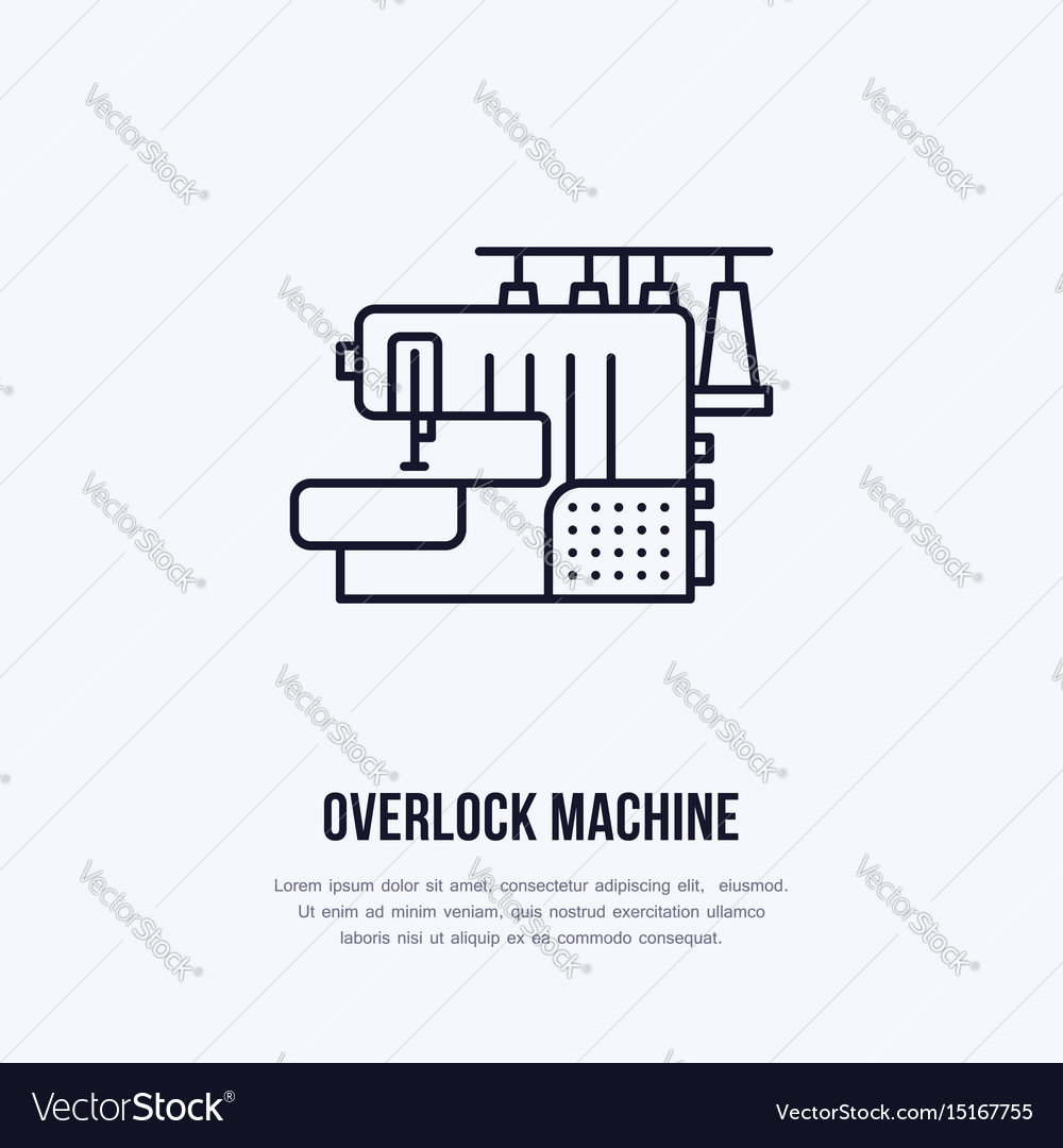 Sewing machine overlock flat line icon logo