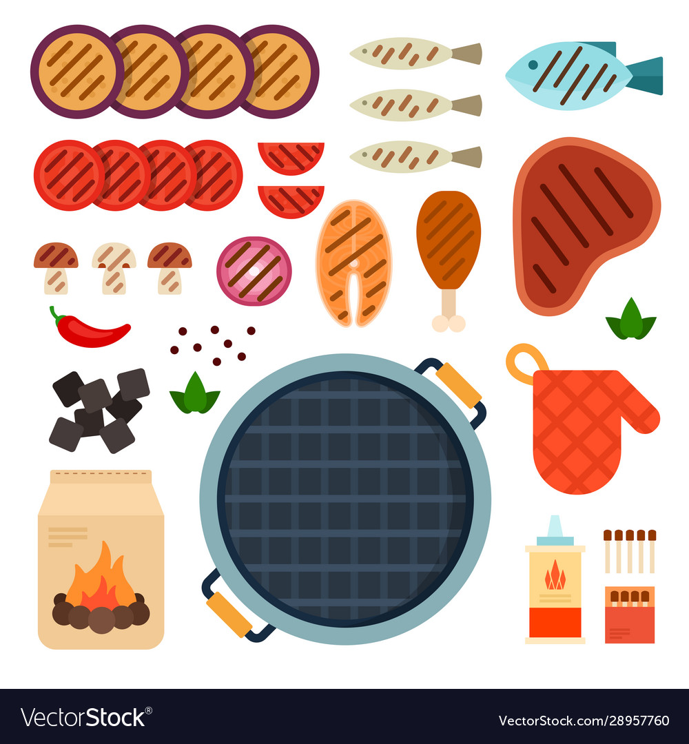 A Set Grilling Equipment And Pieces Royalty Free Vector