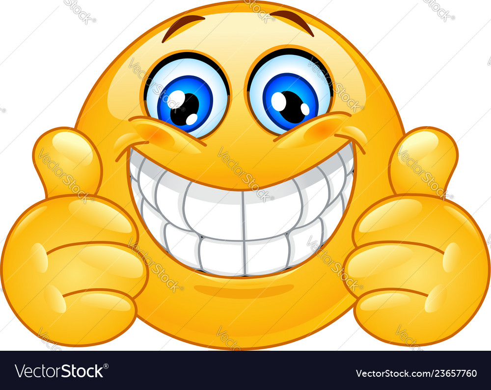 Big smile emoticon with thumbs up Royalty Free Vector Image