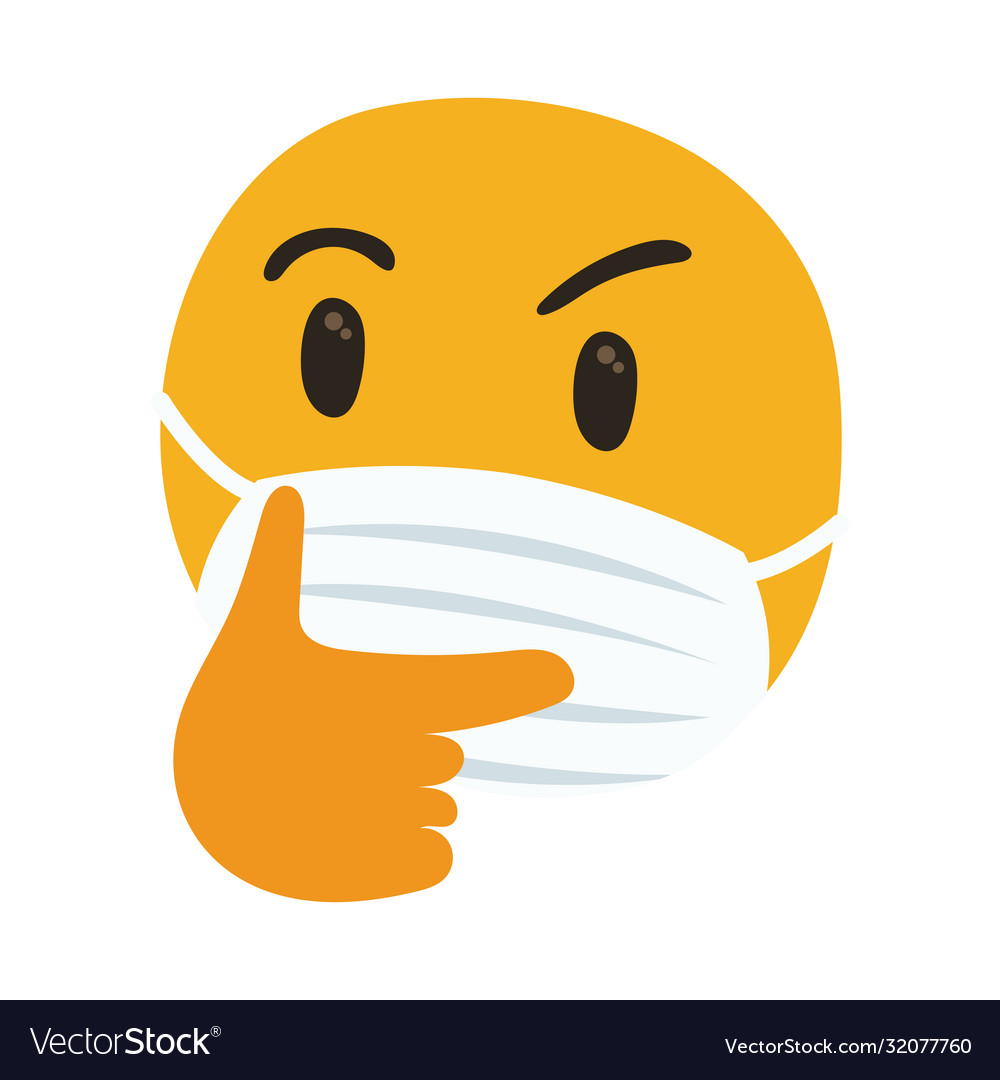 Emoji thoughtful wearing medical mask hand draw Vector Image