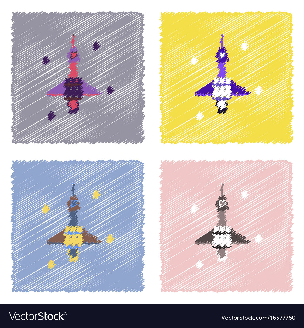 Flat icon design collection spaceship in space