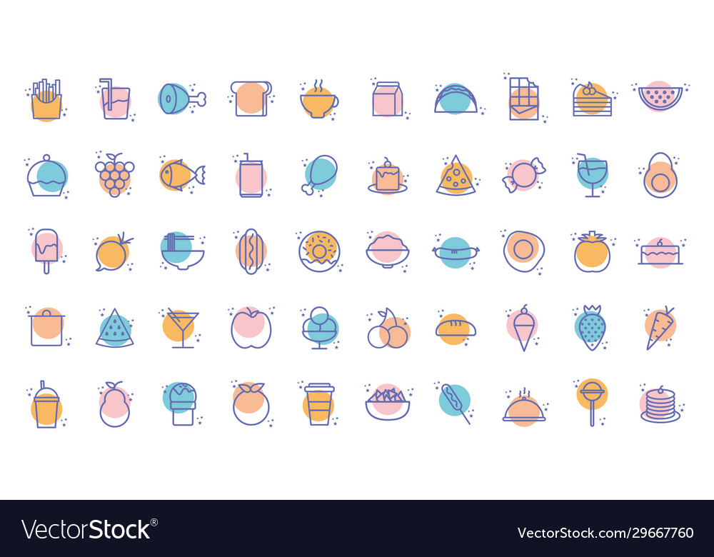 Isolated food block line style icon set vector image Isolated food block line style icon set