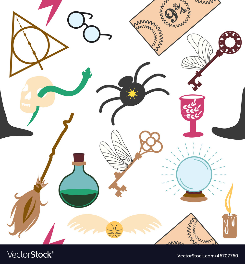 Magic items seamless pattern in flat style school Vector Image