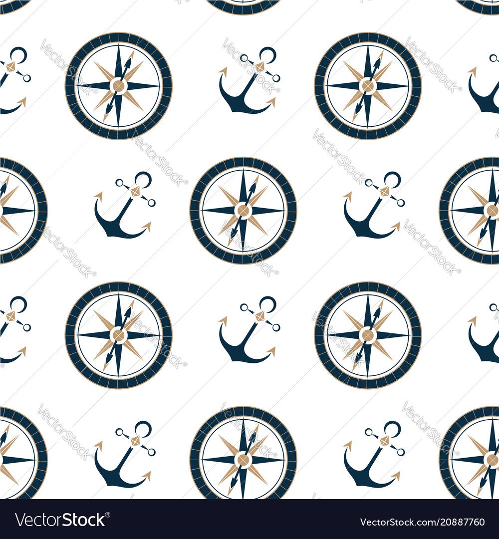 Marine compass and ship anchor seamless pattern